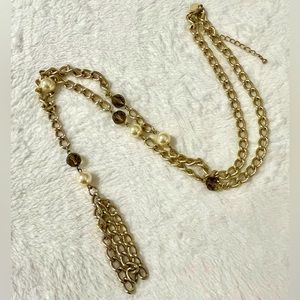 Lia Sophia Curtain Call Brushed Goldtone Chain Necklace 34" Pearl Tasse…